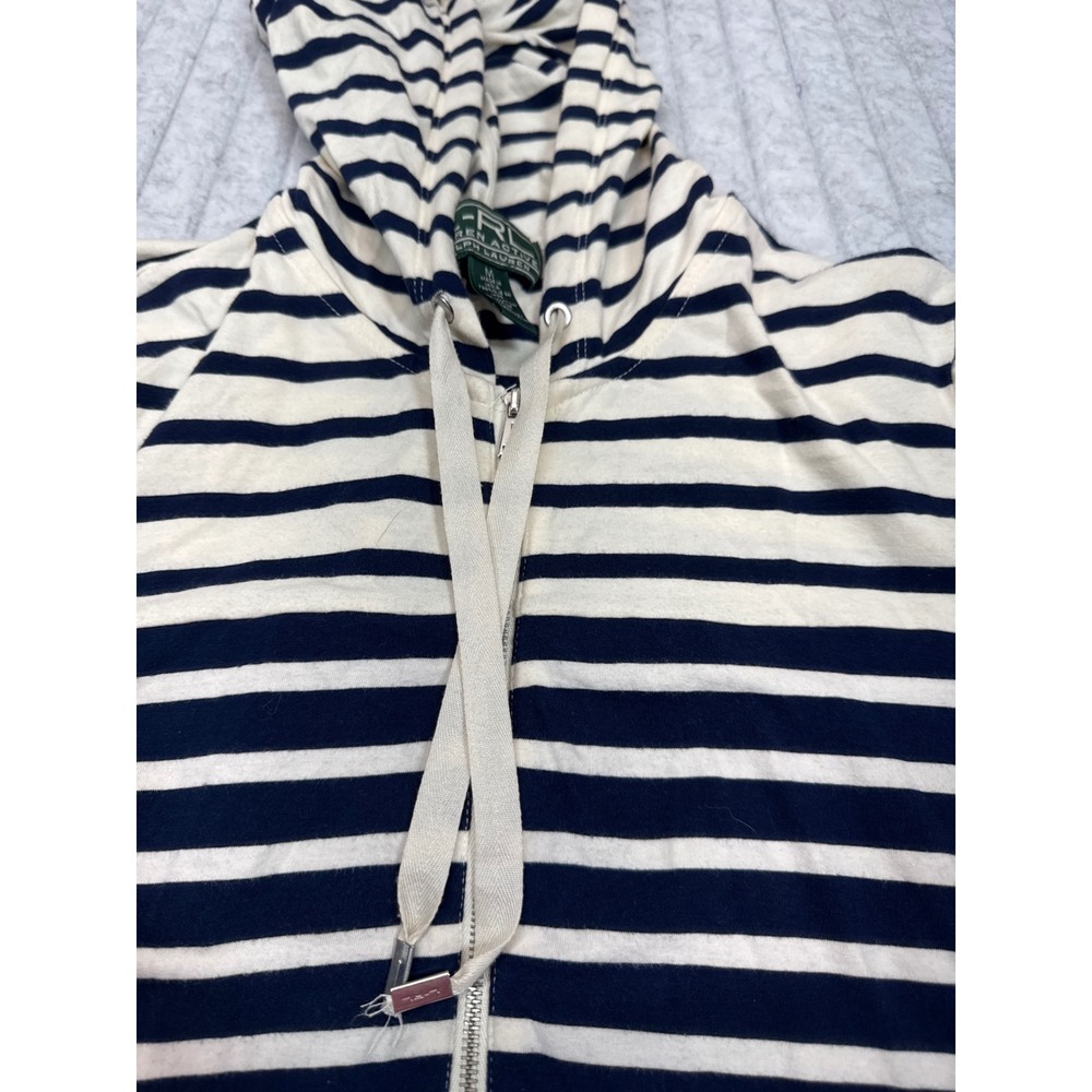 Lauren Ralph Lauren Active Womens Navy White Striped Half Zip Hoodie Medium